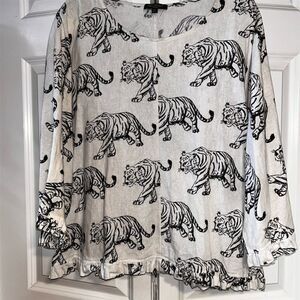 For Cynthia Women's Black Tiger Print 3/4 Sleeve Blouse Size 1X